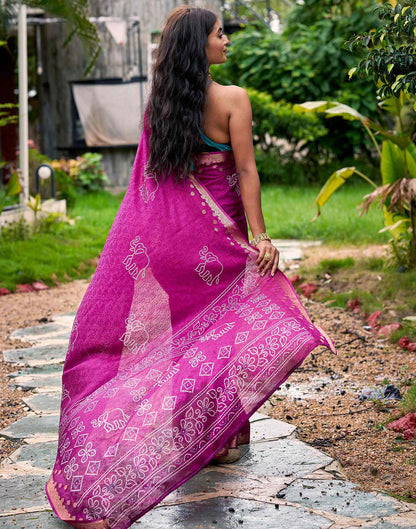 Magenta Silk Bandhani Printed Saree