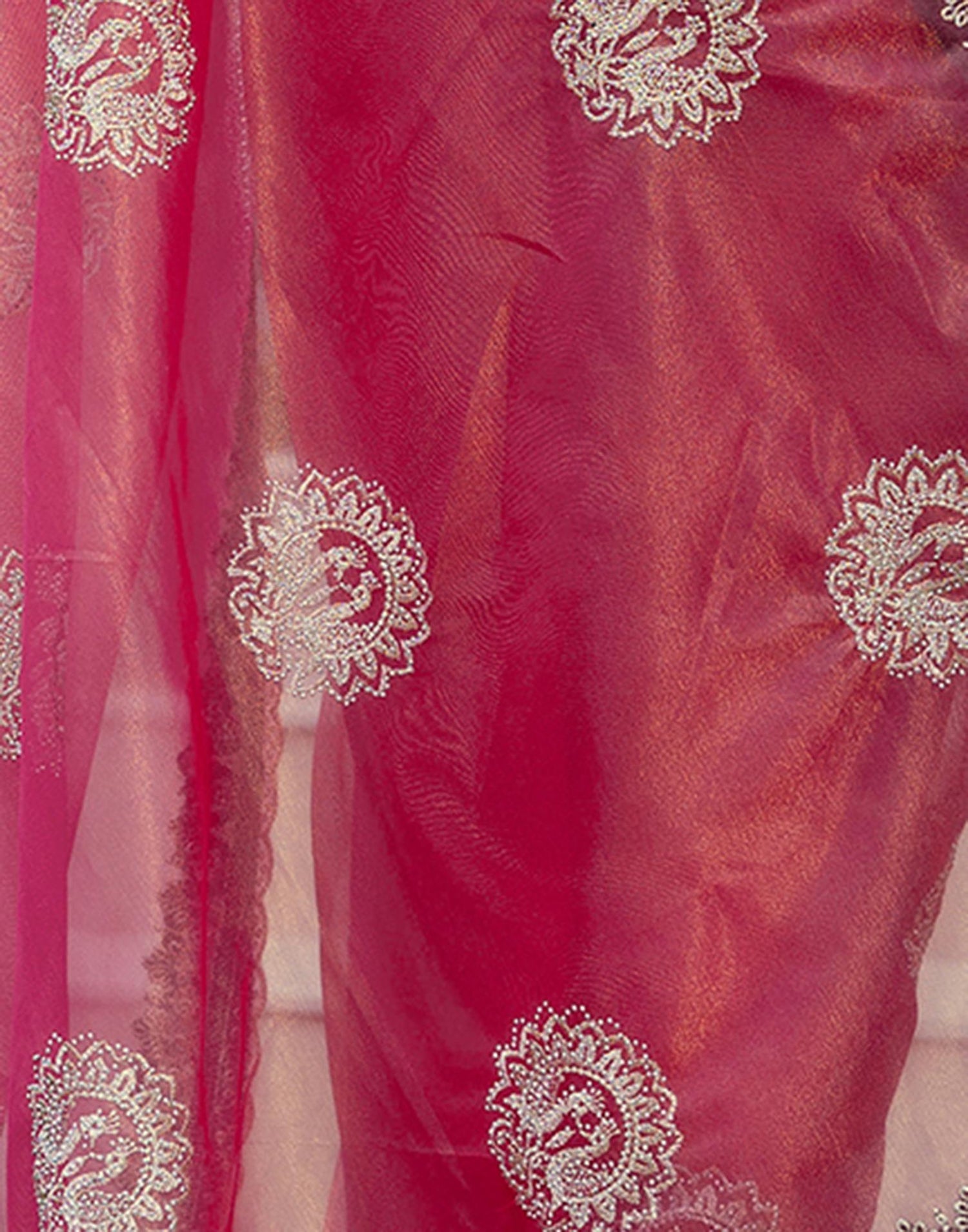 Rani Pink Shimmer Embroidery Saree