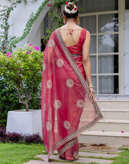 Rani Pink Shimmer Embroidery Saree