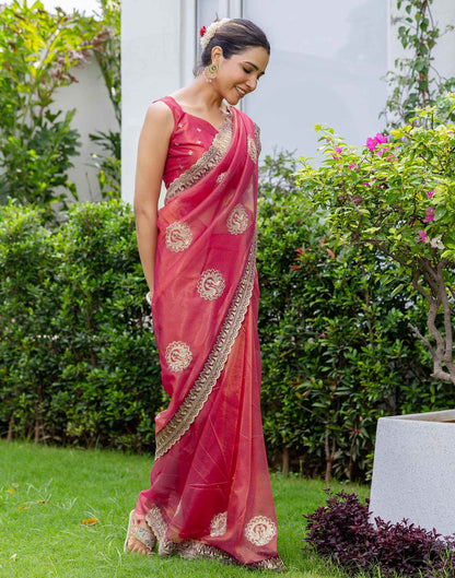 Rani Pink Shimmer Embroidery Saree
