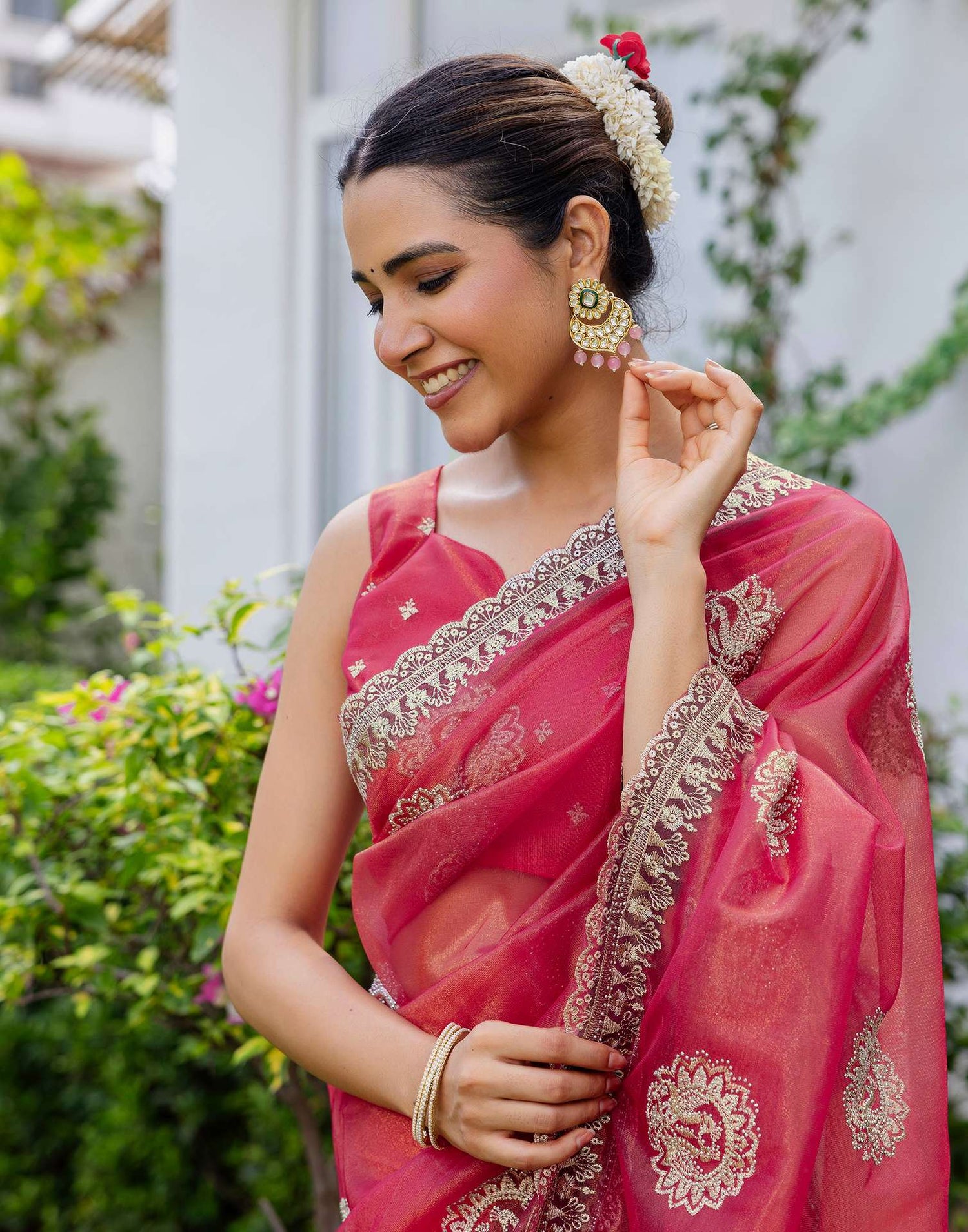 Rani Pink Shimmer Embroidery Saree