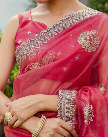 Rani Pink Shimmer Embroidery Saree