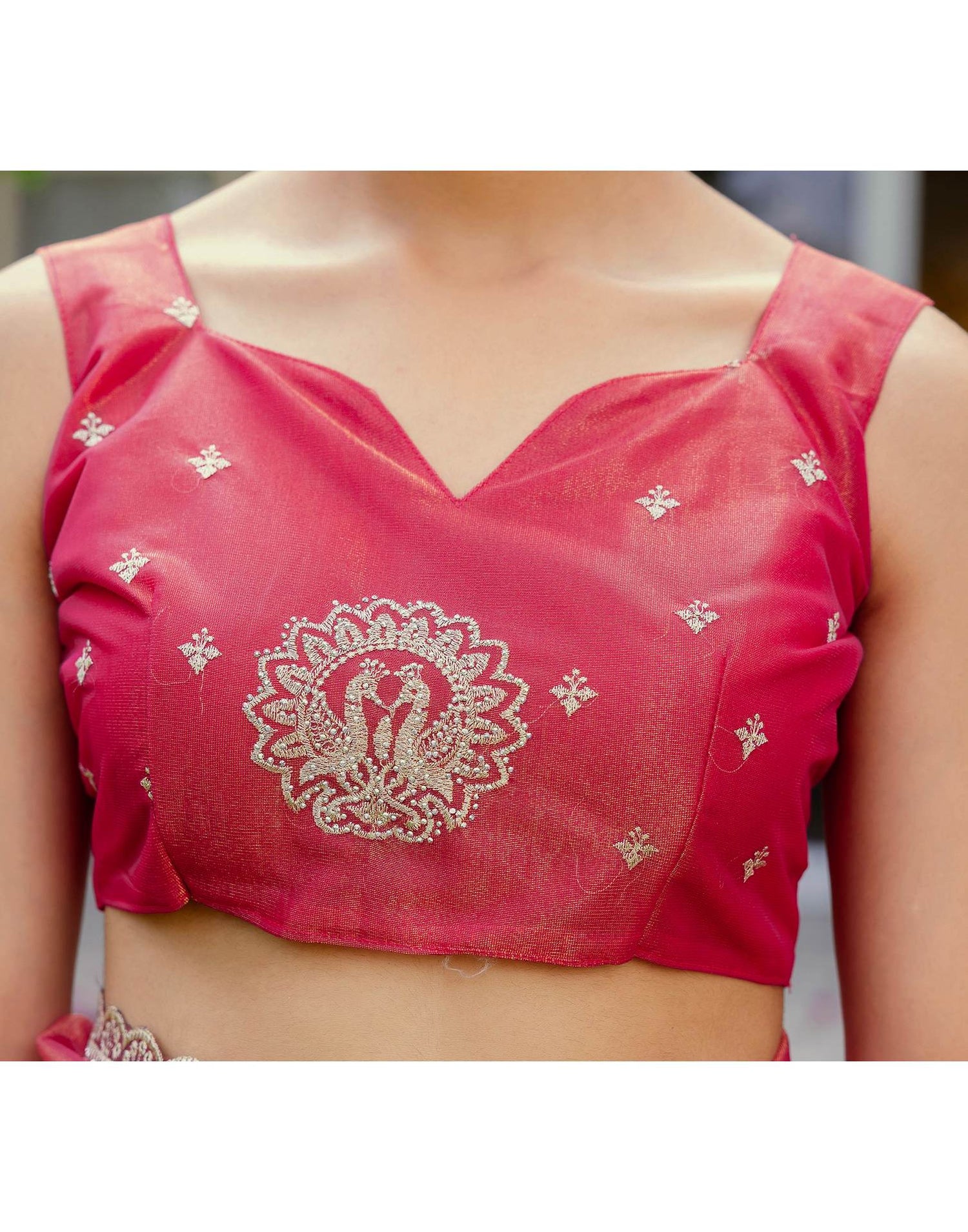 Rani Pink Shimmer Embroidery Saree
