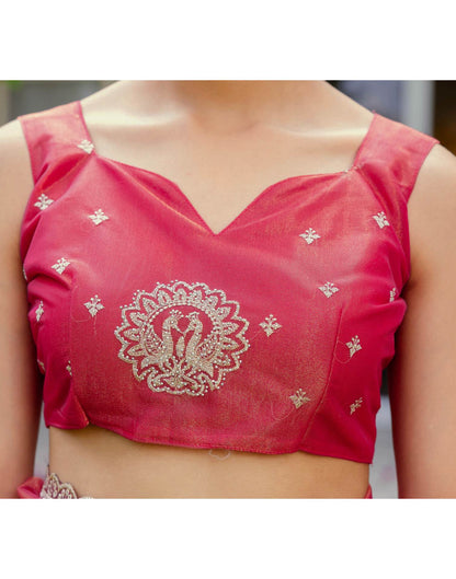 Rani Pink Shimmer Embroidery Saree
