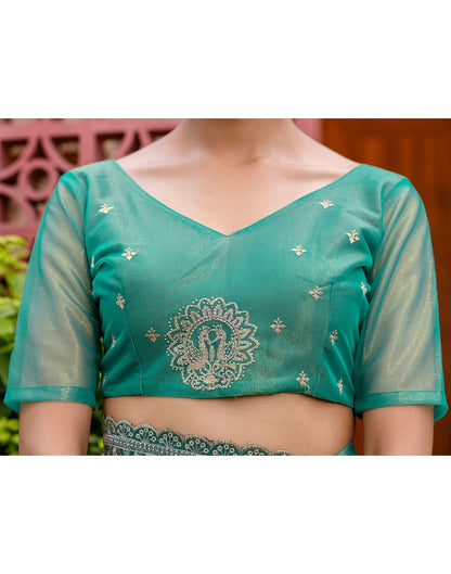 Teal Blue Shimmer Embroidery Saree