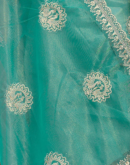 Teal Blue Shimmer Embroidery Saree