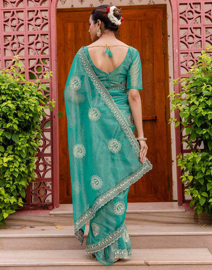 Teal Blue Shimmer Embroidery Saree