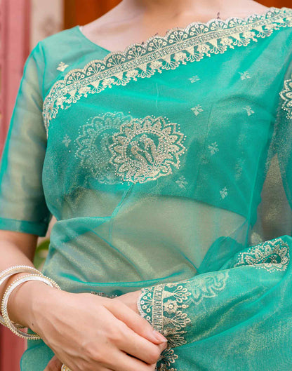 Teal Blue Shimmer Embroidery Saree