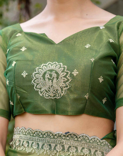 Mehandi Green Shimmer Embroidery Saree