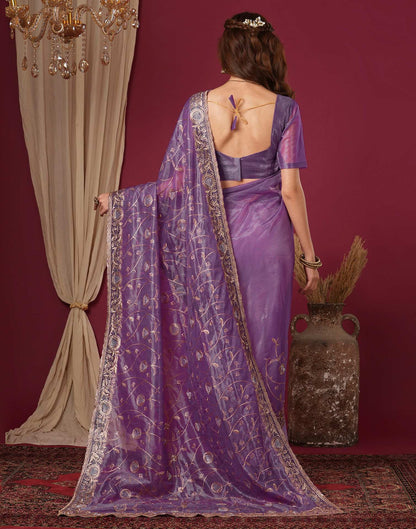 Purple Shimmer Embroidery Saree