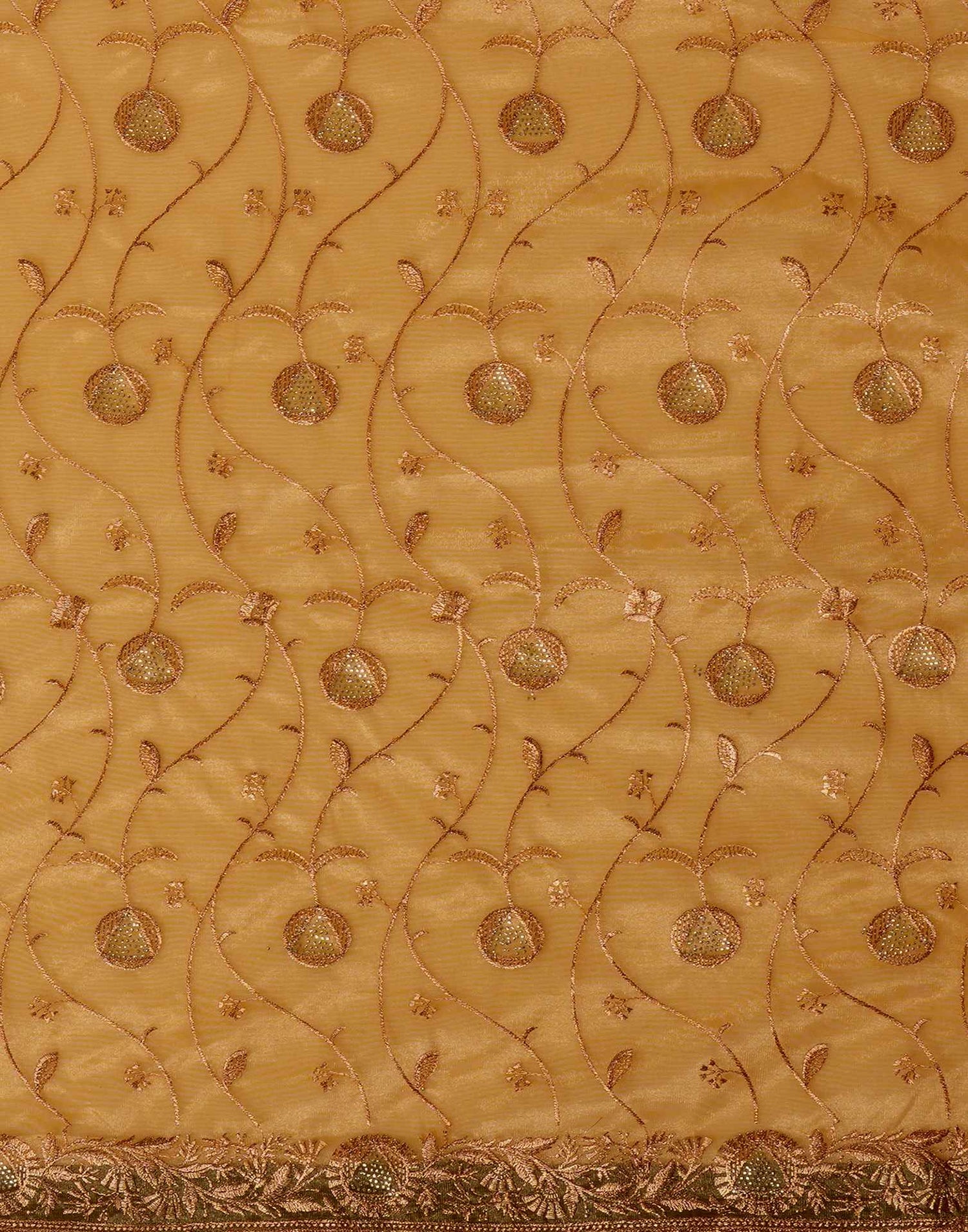 Mustard Yellow Shimmer Embroidery Saree