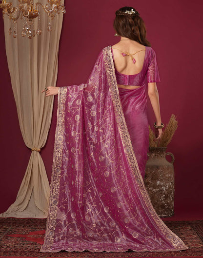 Magenta Shimmer Embroidery Saree