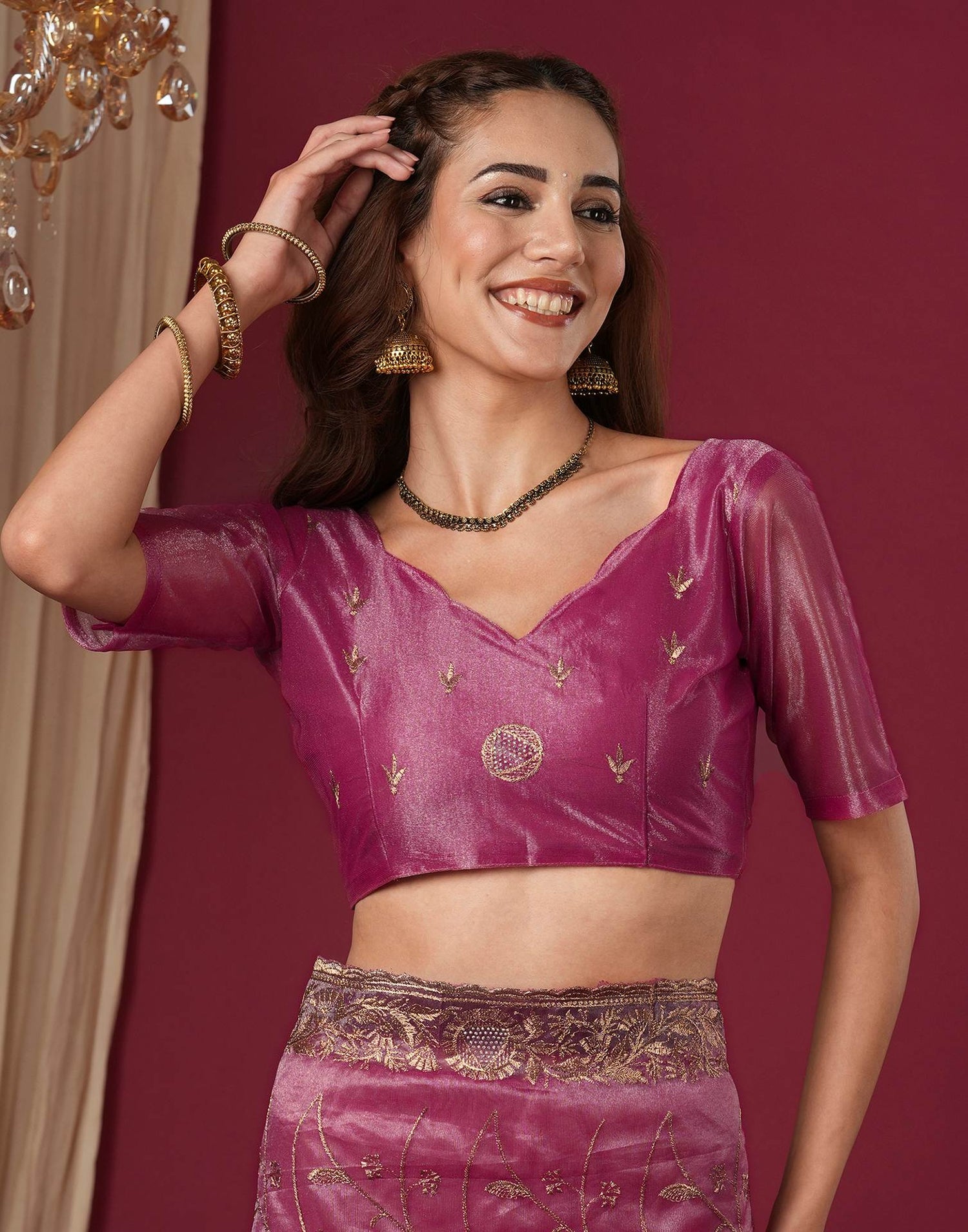 Magenta Shimmer Embroidery Saree