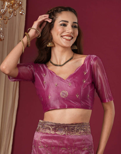 Magenta Shimmer Embroidery Saree