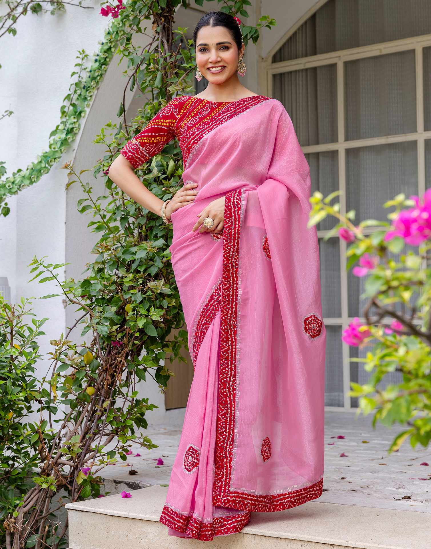 Pink Shimmer Lace Swarovski Saree