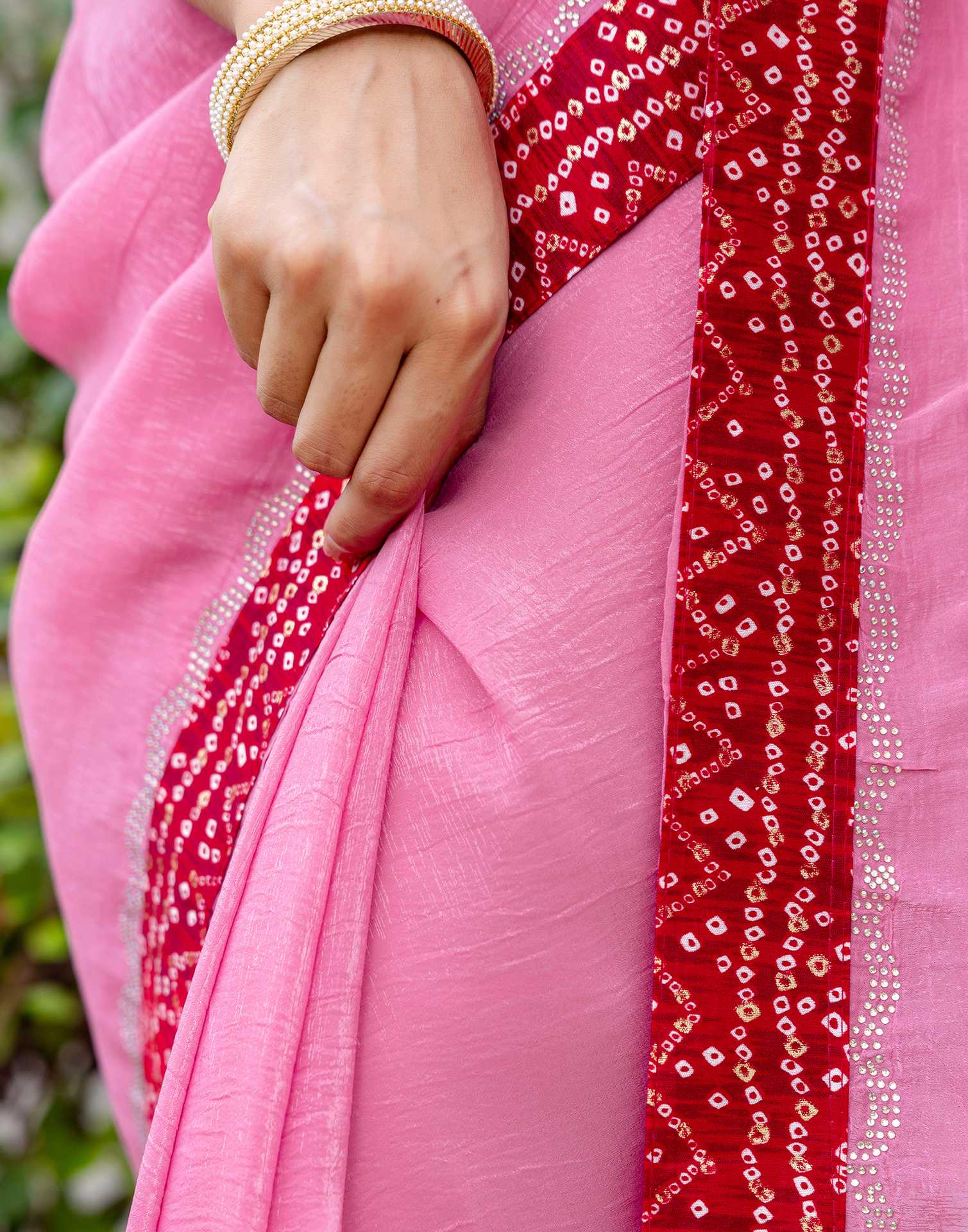 Pink Shimmer Lace Swarovski Saree