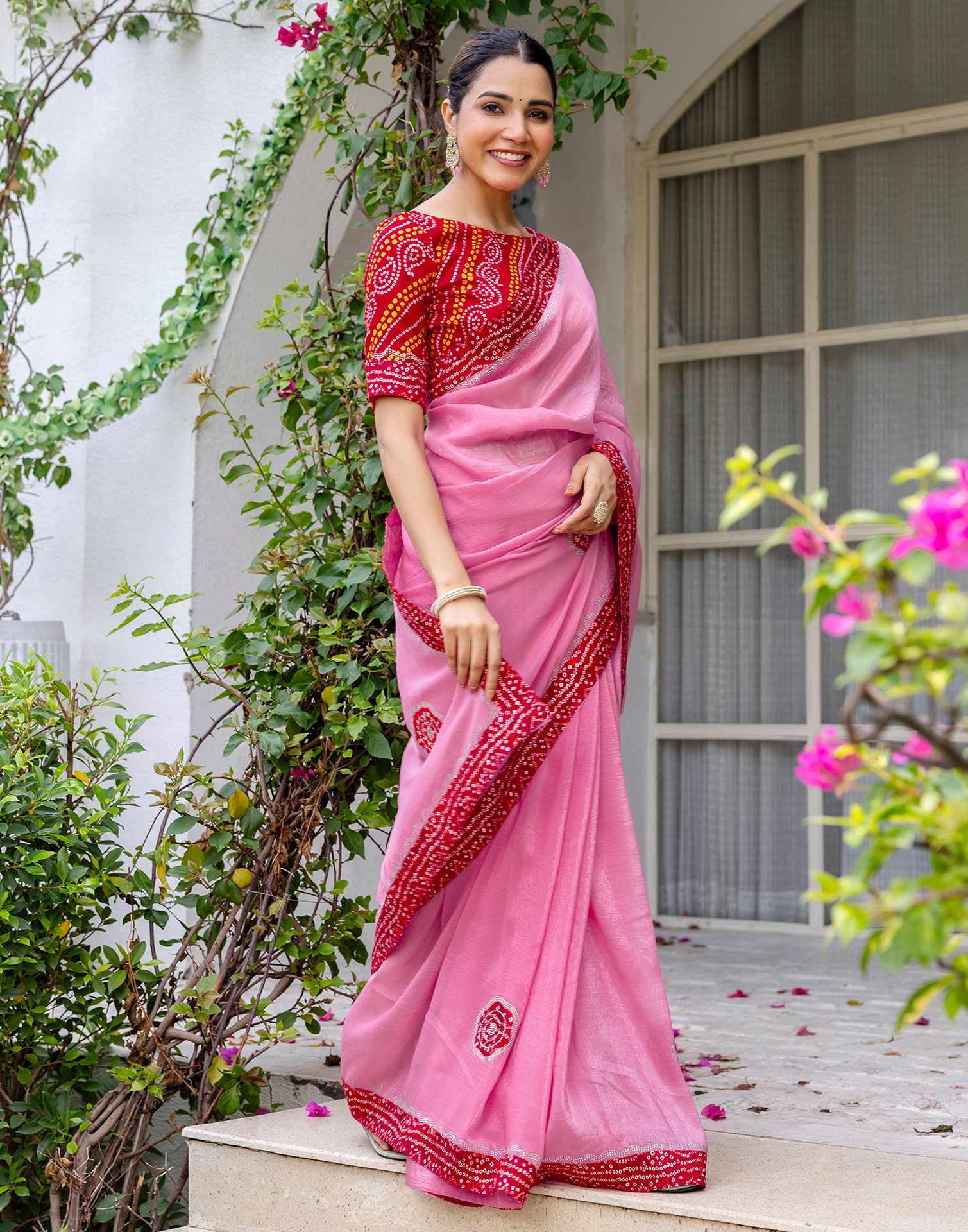 Pink Shimmer Lace Swarovski Saree