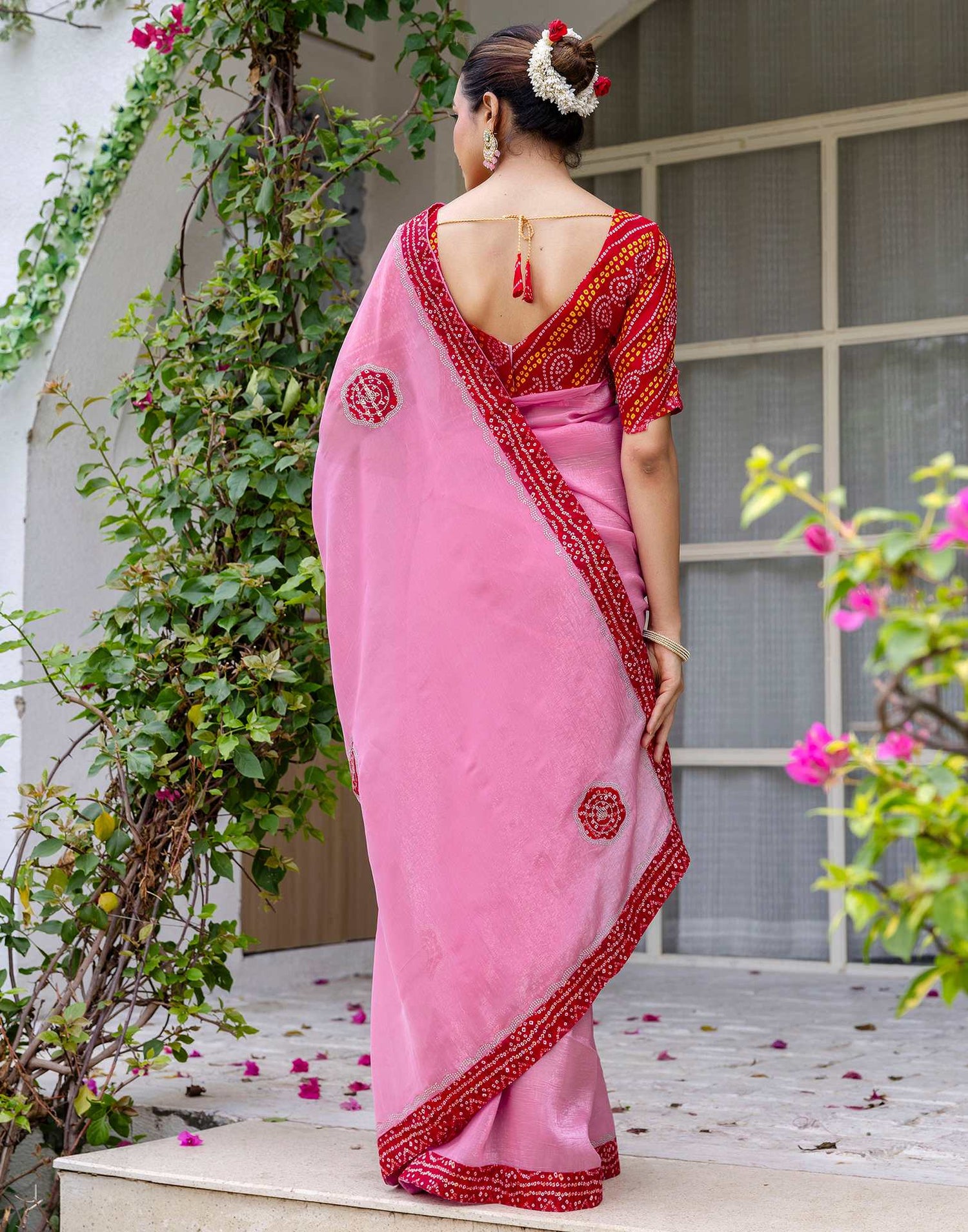 Pink Shimmer Lace Swarovski Saree