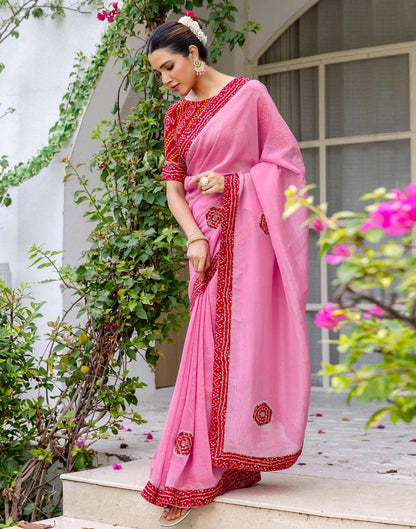Pink Shimmer Lace Swarovski Saree