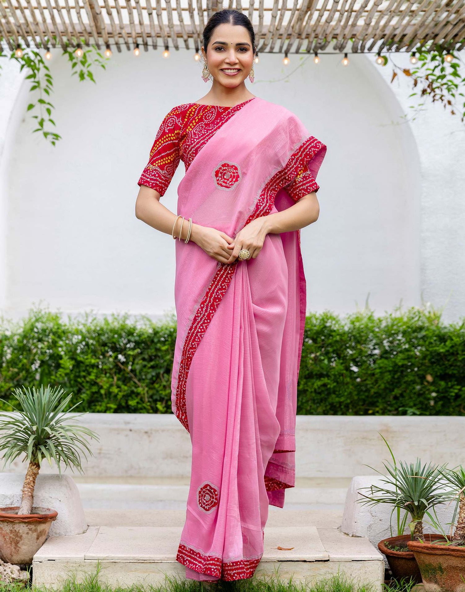 Pink Shimmer Lace Swarovski Saree