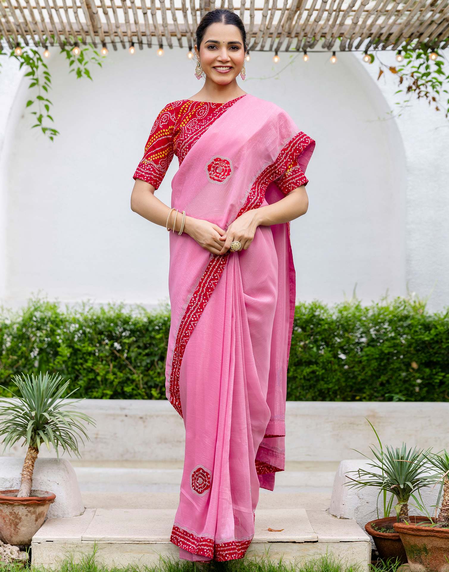 Pink Shimmer Lace Swarovski Saree