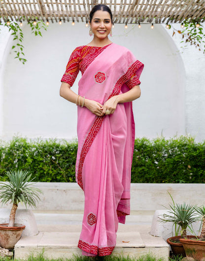 Pink Shimmer Lace Swarovski Saree