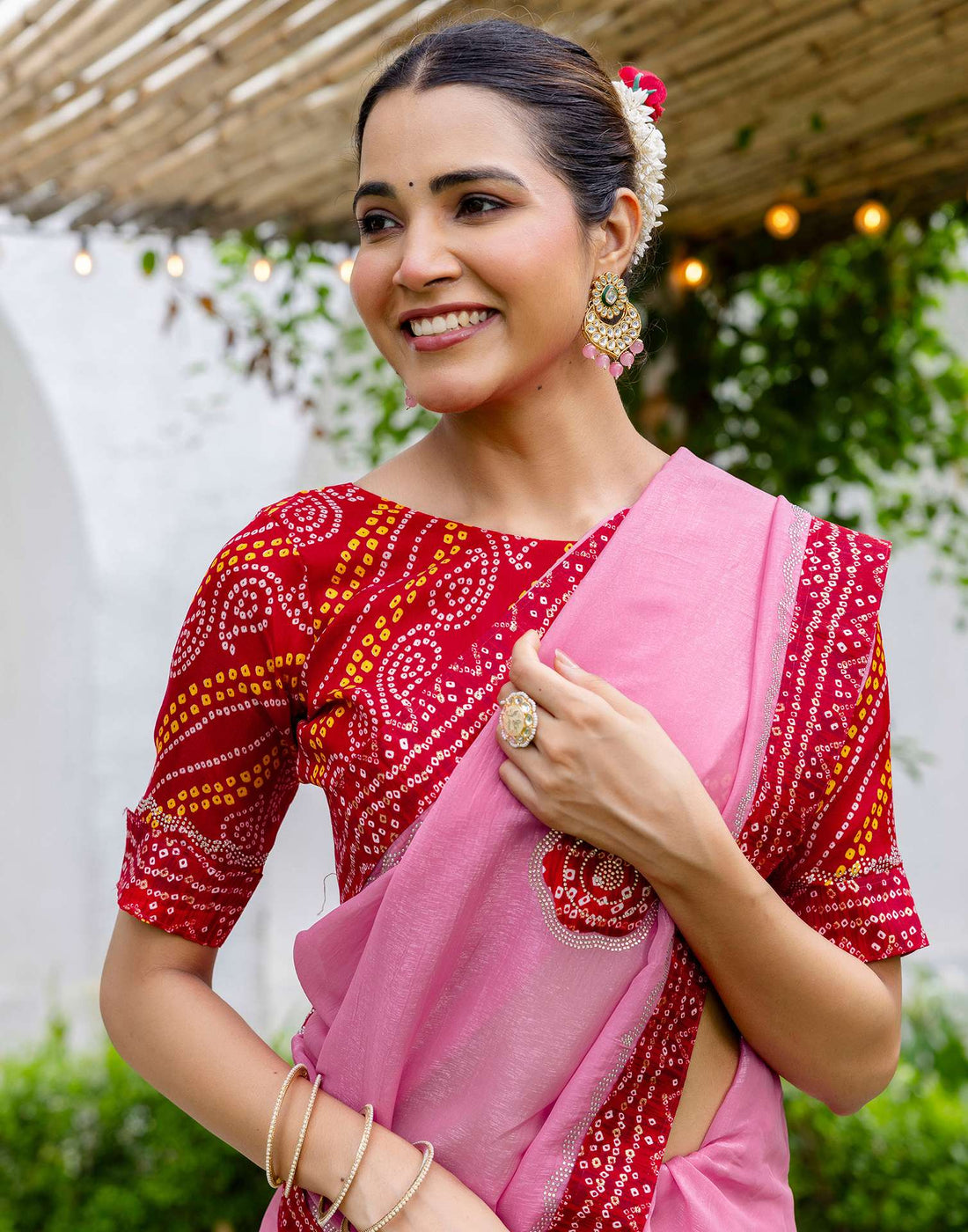 Pink Shimmer Lace Swarovski Saree