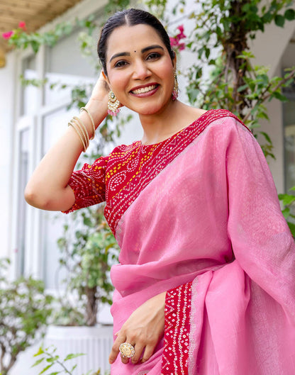 Pink Shimmer Lace Swarovski Saree