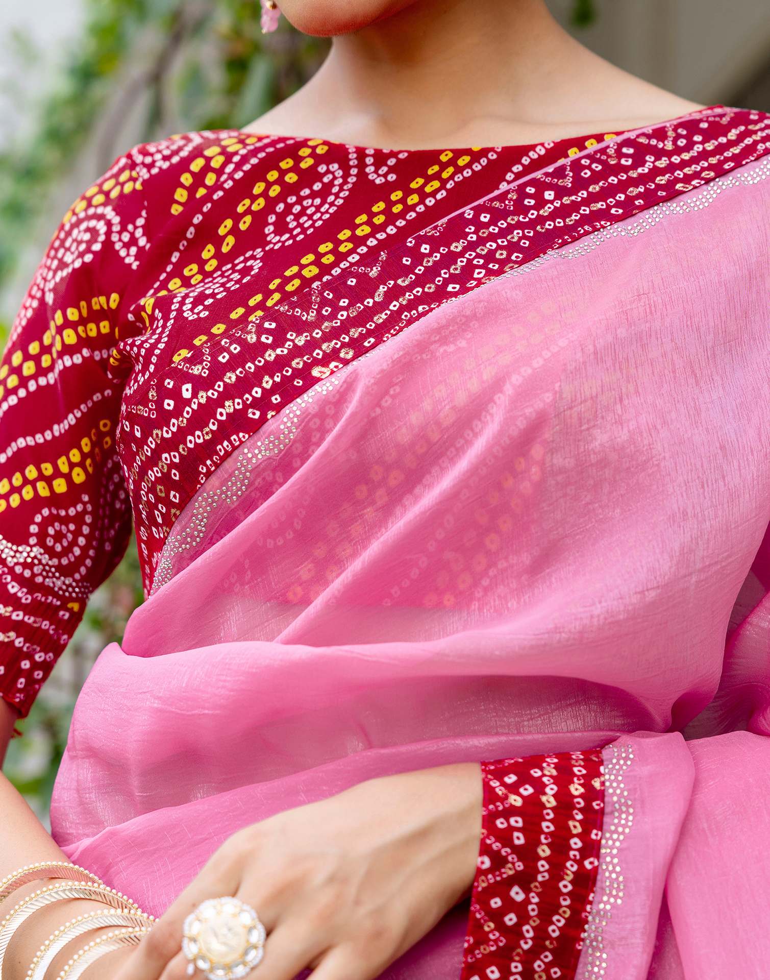 Pink Shimmer Lace Swarovski Saree