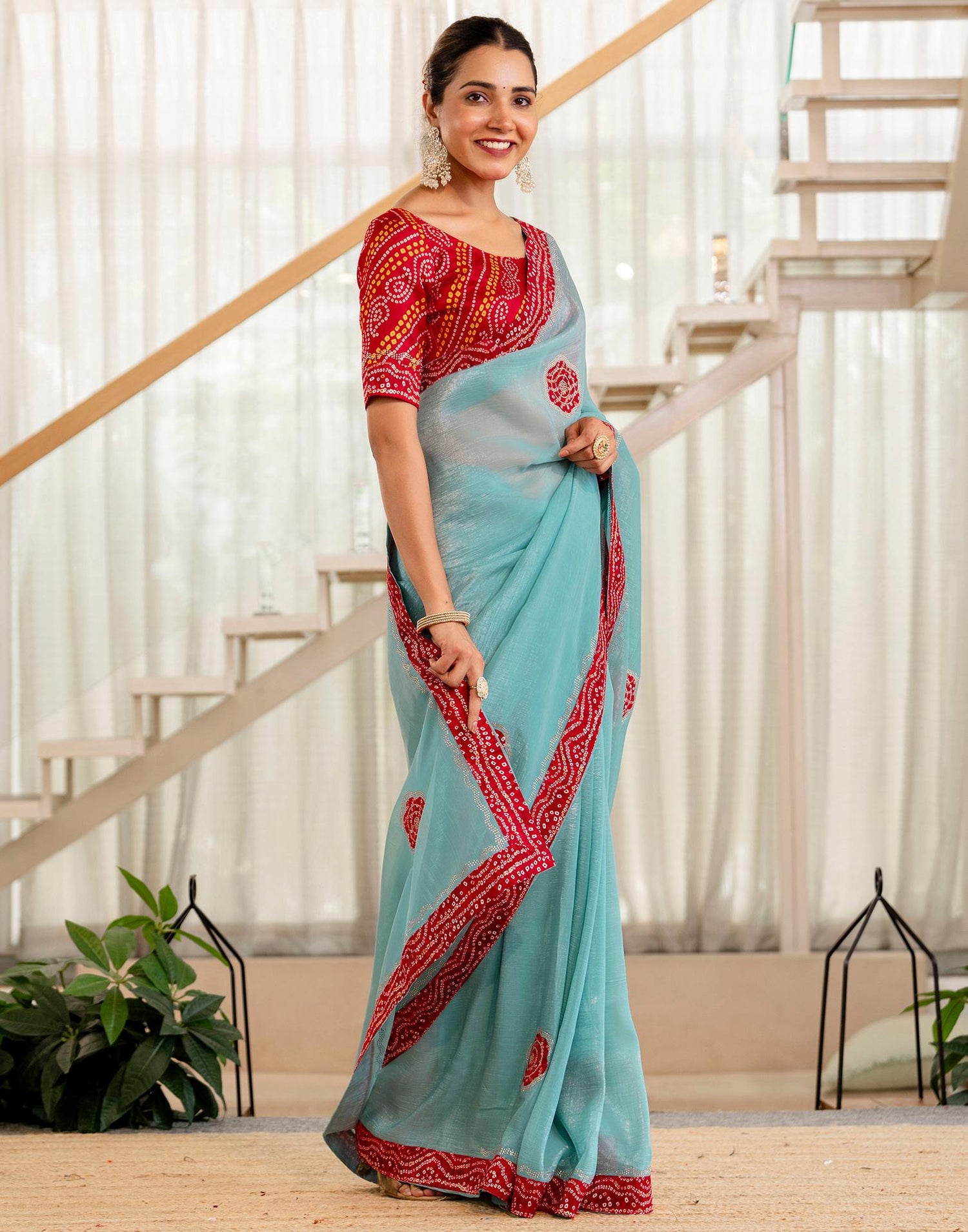 Sea Green Shimmer Lace Swarovski Saree