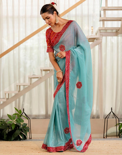 Sea Green Shimmer Lace Swarovski Saree