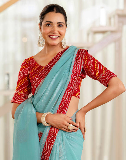 Sea Green Shimmer Lace Swarovski Saree