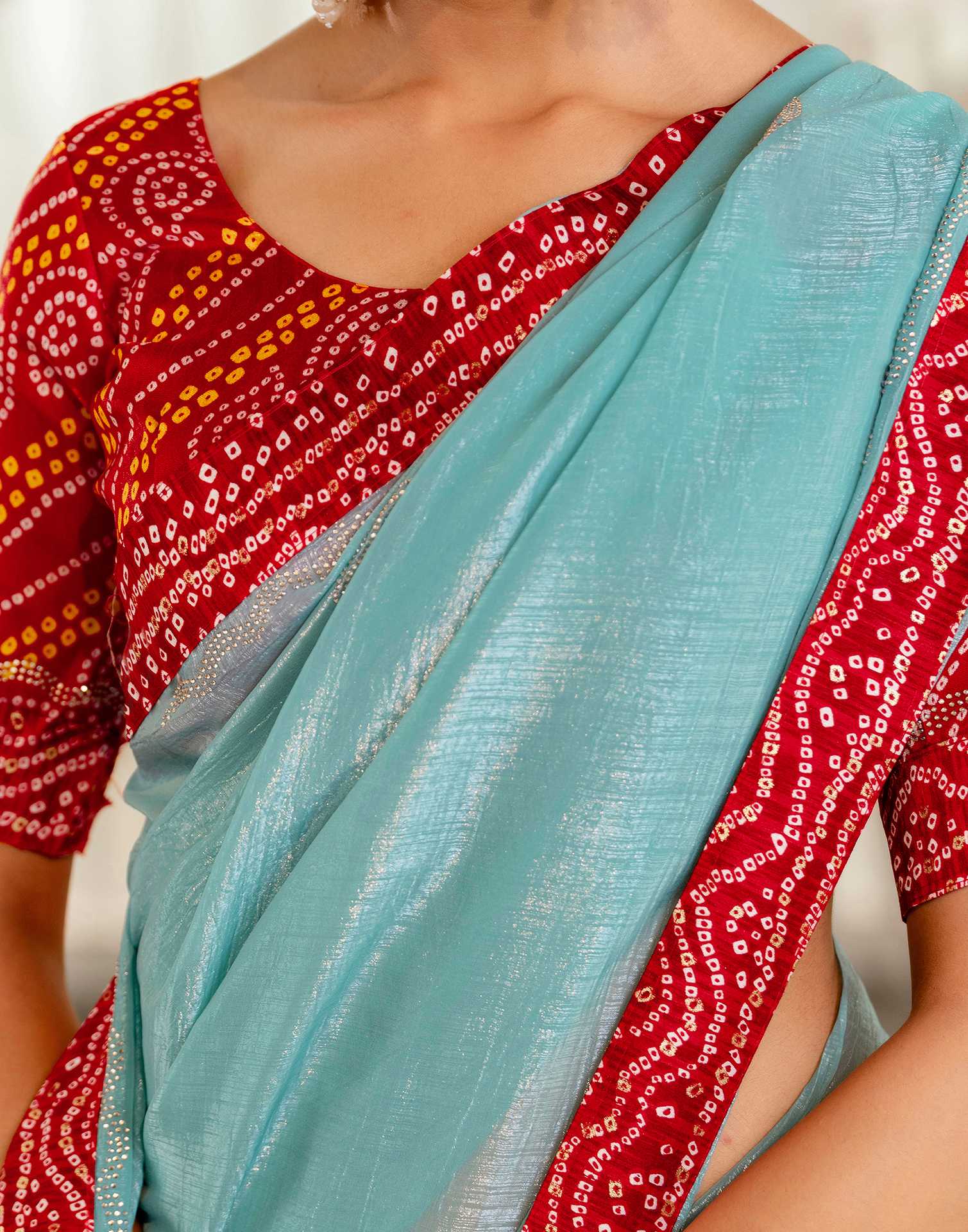 Sea Green Shimmer Lace Swarovski Saree