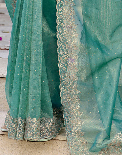 Teal Blue Shimmer Swarovski Saree