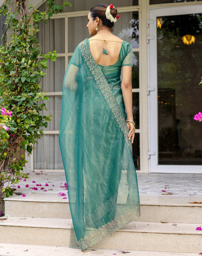 Teal Blue Shimmer Swarovski Saree