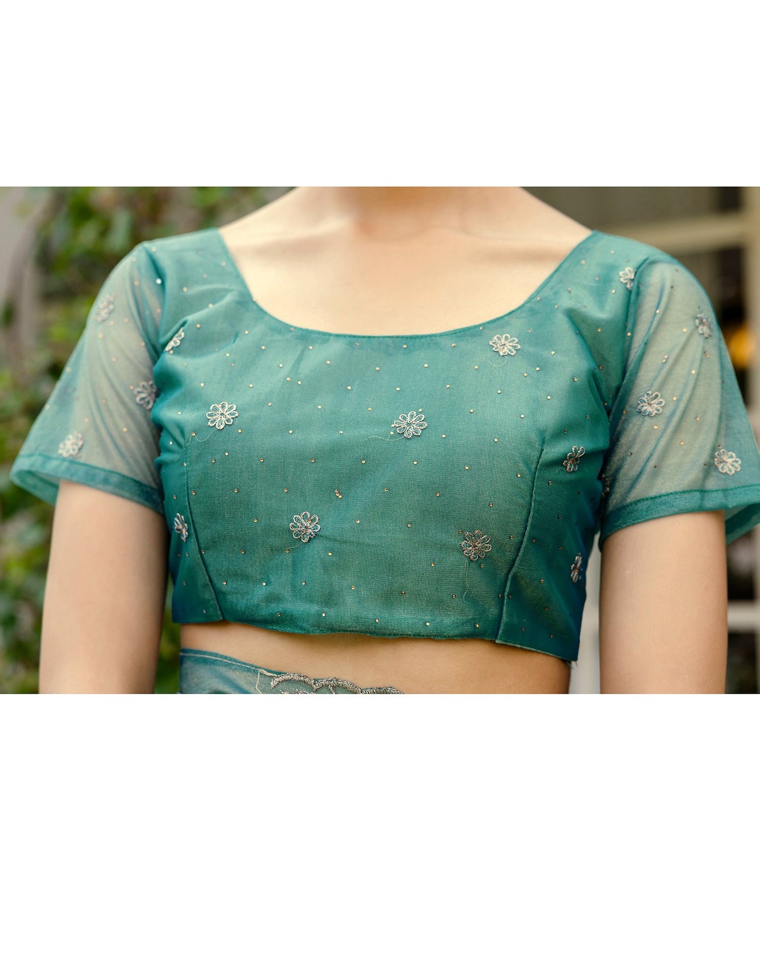 Teal Blue Shimmer Swarovski Saree
