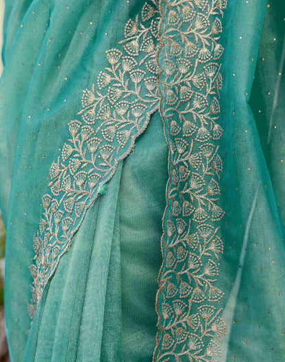 Teal Blue Shimmer Swarovski Saree