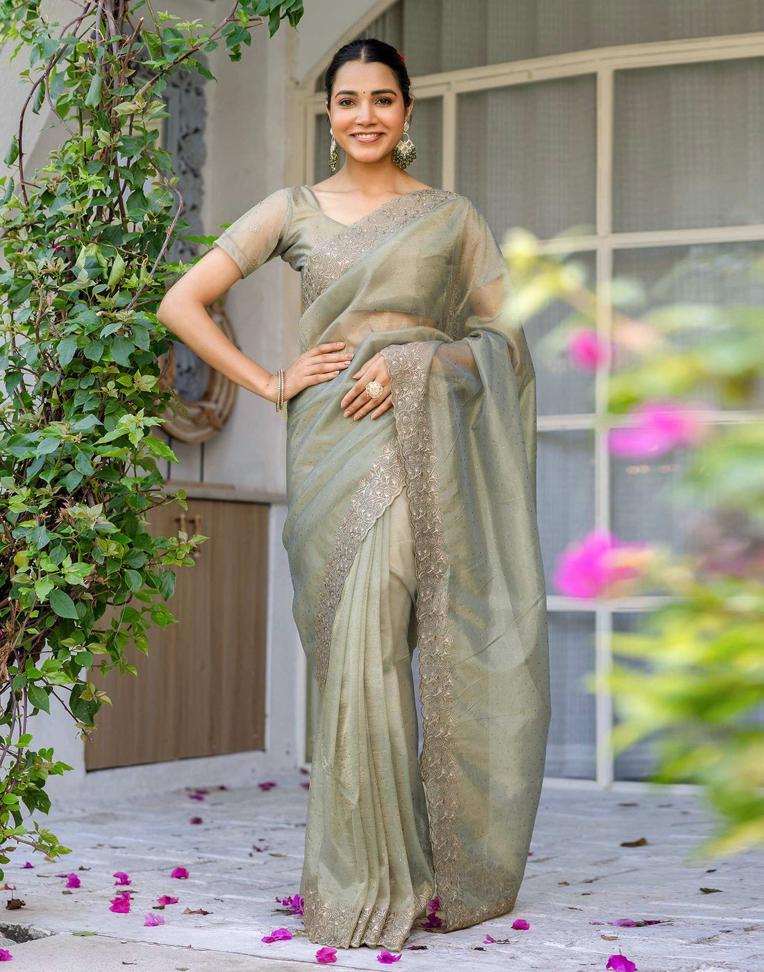Grey Shimmer Swarovski Saree