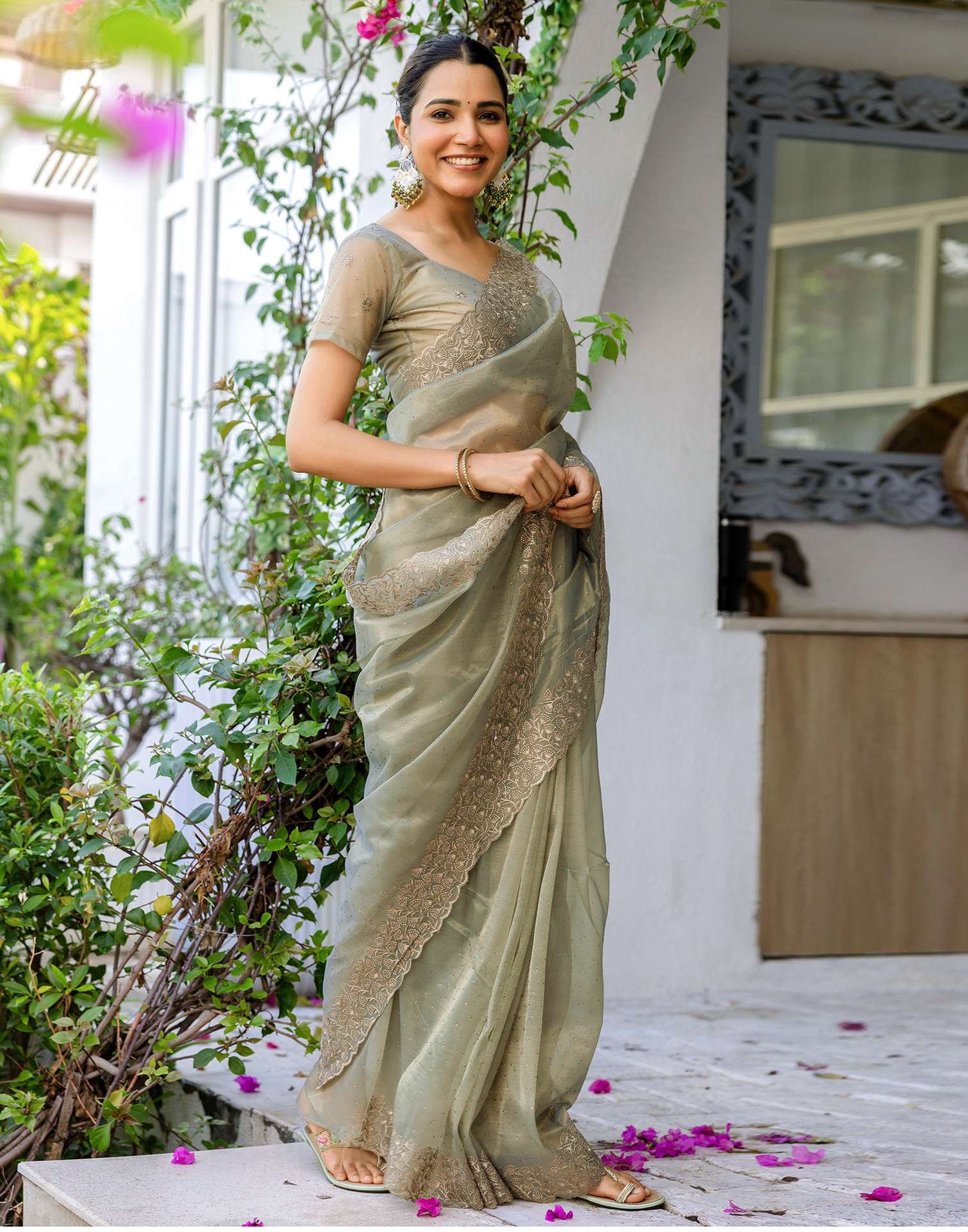 Grey Shimmer Swarovski Saree