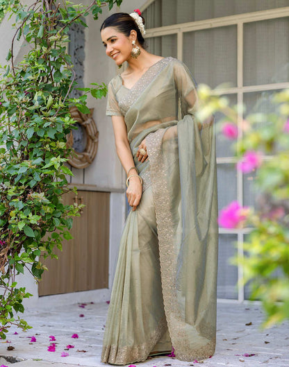 Grey Shimmer Swarovski Saree