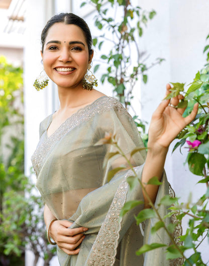Grey Shimmer Swarovski Saree