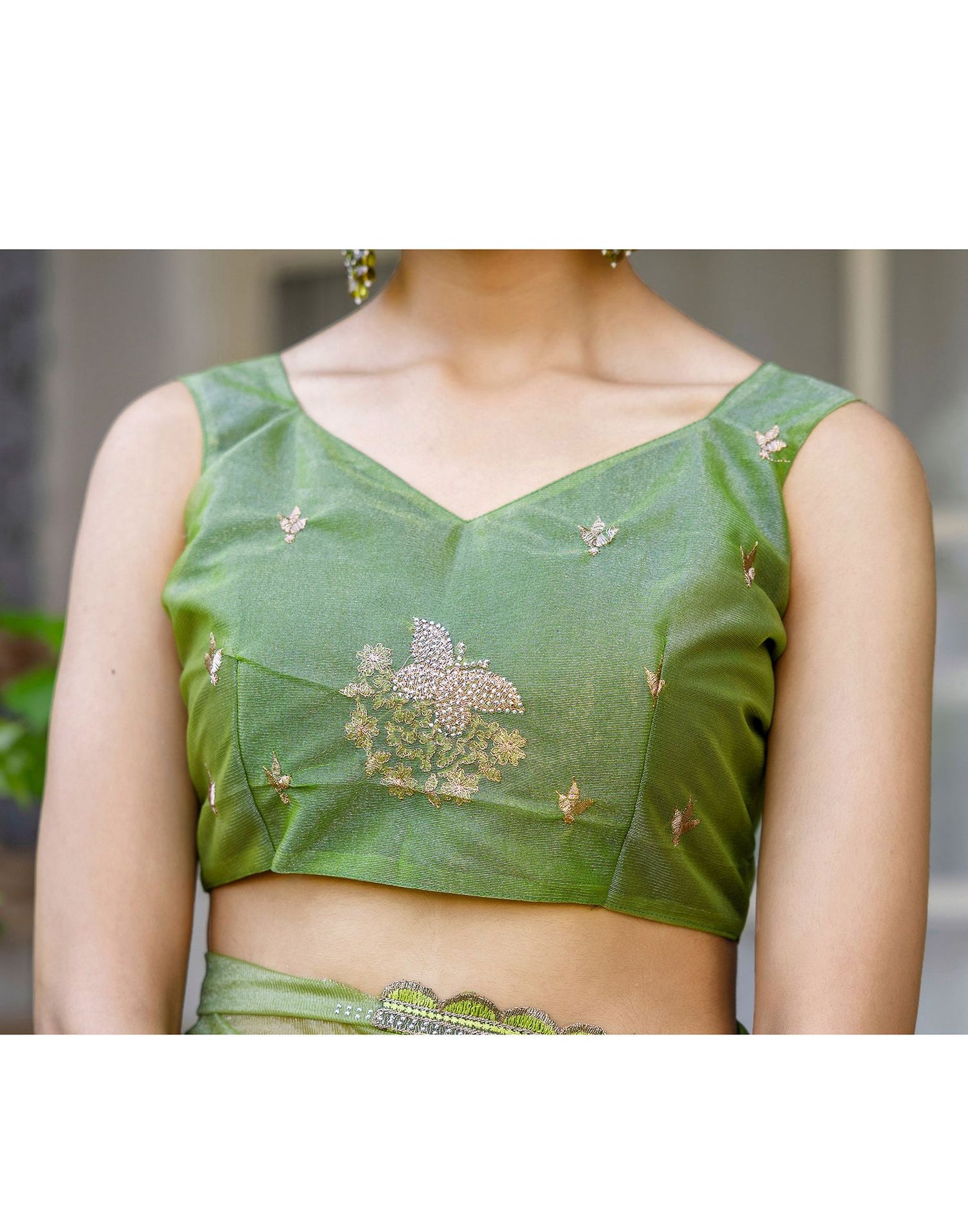 Mehandi Green Shimmer Embroidery Saree