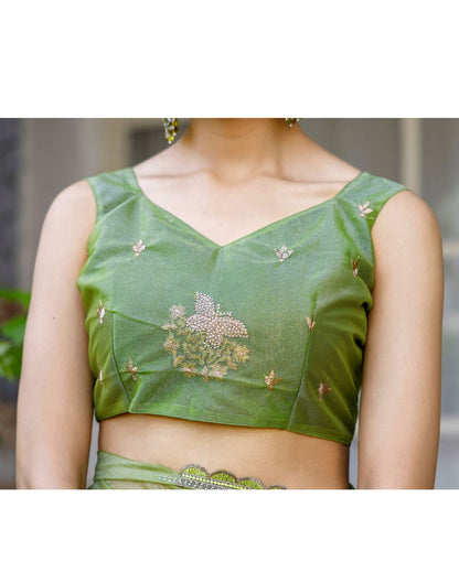 Mehandi Green Shimmer Embroidery Saree
