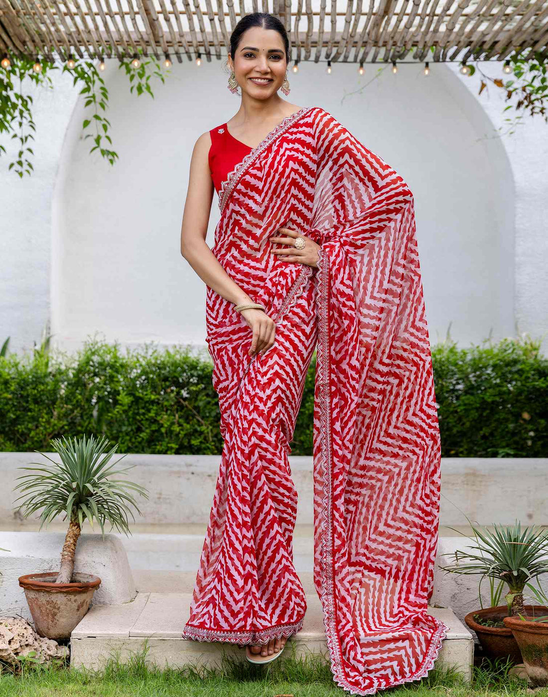 Red Georgette Printed Saree