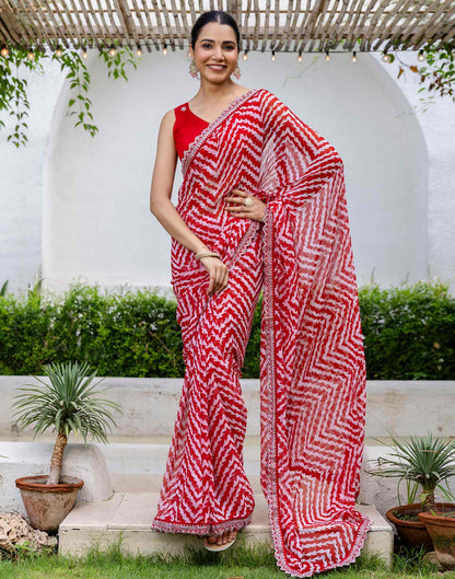 Red Georgette Printed Saree