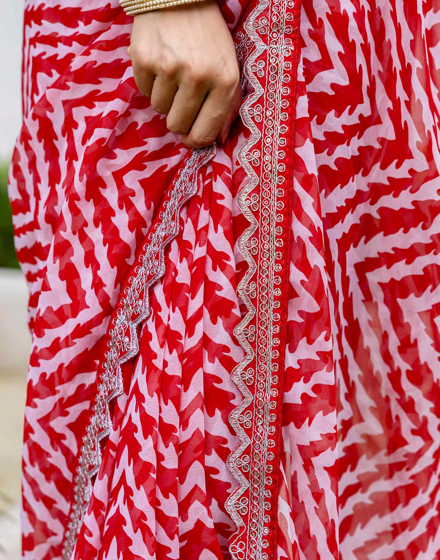 Red Georgette Printed Saree
