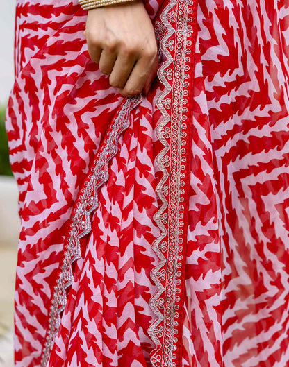 Red Georgette Printed Saree