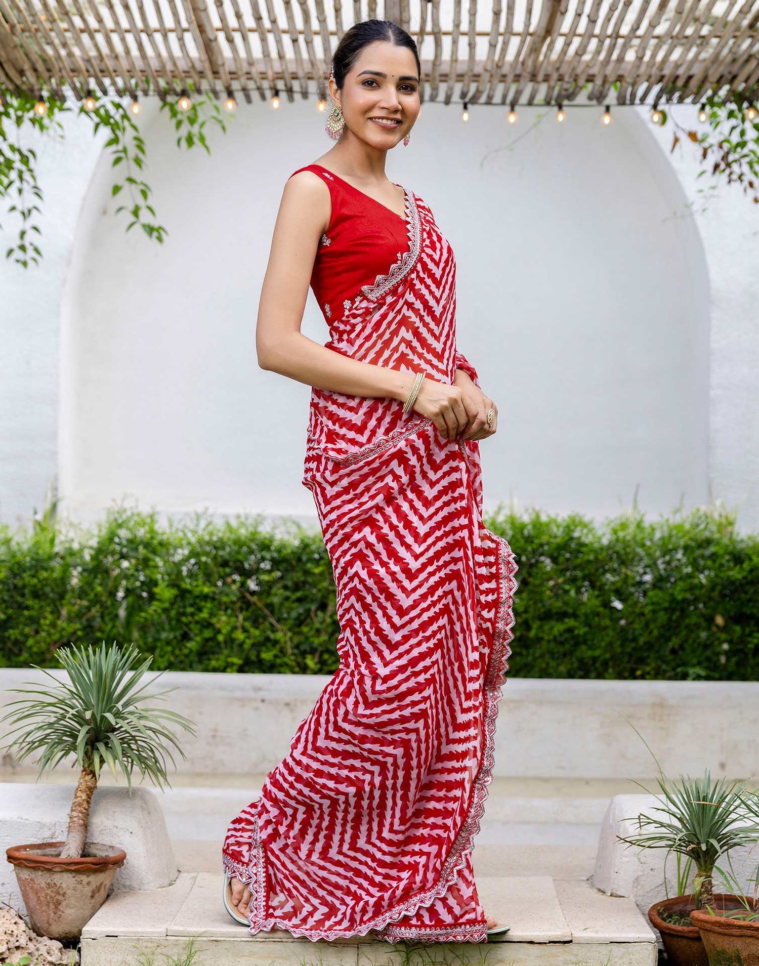 Red Georgette Printed Saree