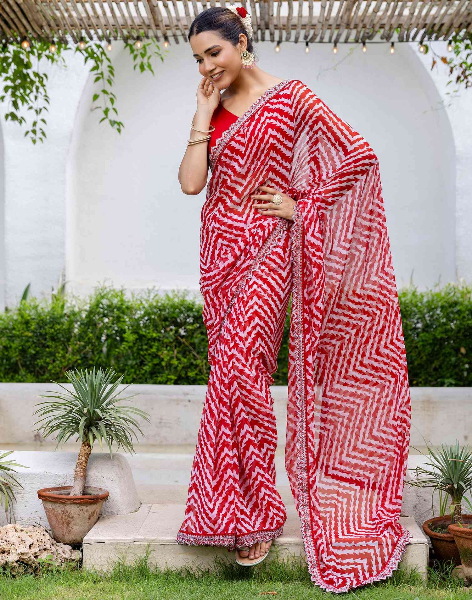 Red Georgette Printed Saree