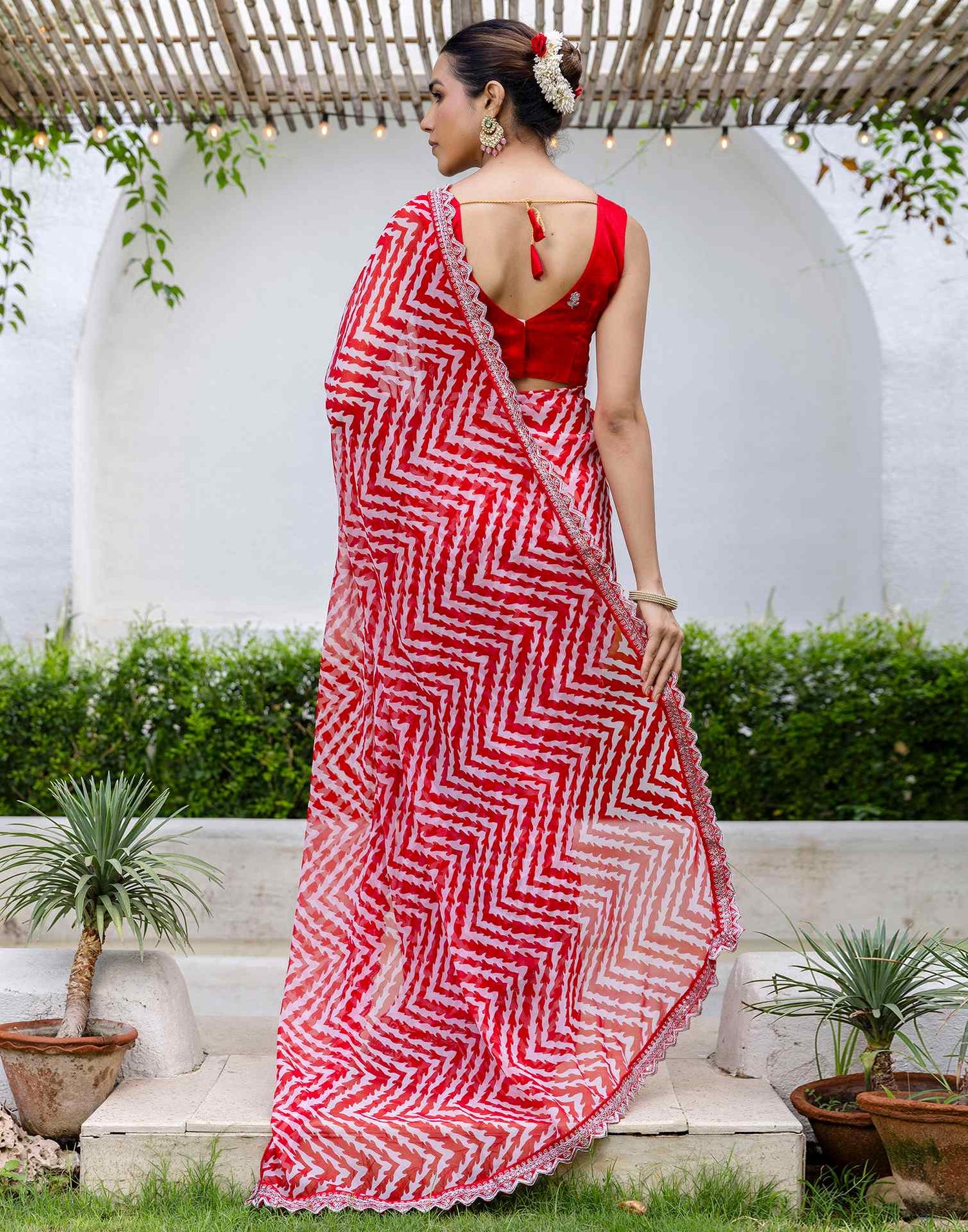 Red Georgette Printed Saree